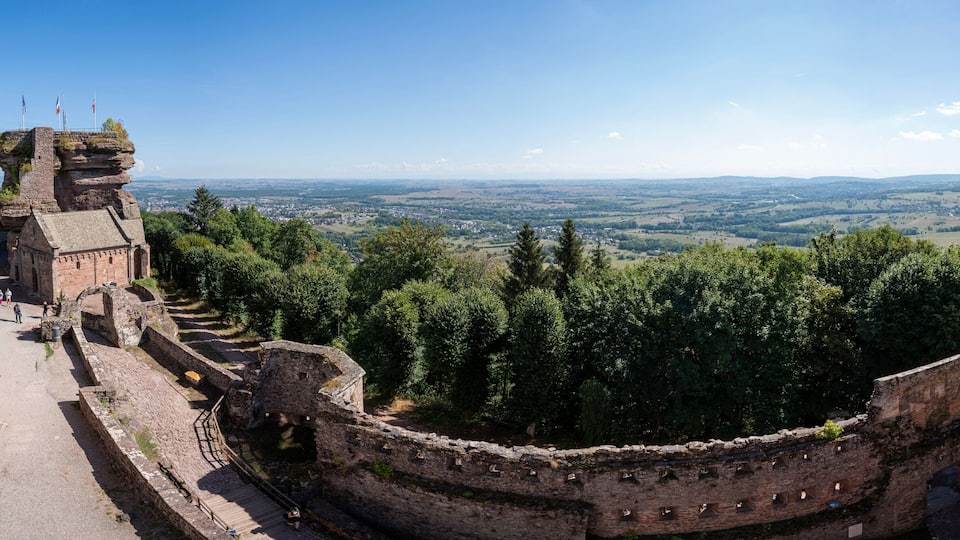 Saverne, France - 09 04 2022: View of Haut-Barr Castle and the Alsace plain