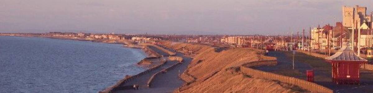 Bispham Seafront with Norbreck Castle in Distance. Clearly shows the multilevel paths along the seafront at Bispham