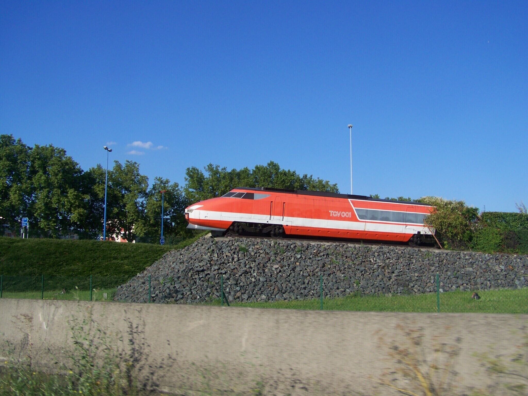 Gas turbine-electric locomotive of TGV 001 (built in the early 70s), here preserved on the commune of Bischheim near Strasbourg in Alsace, France.