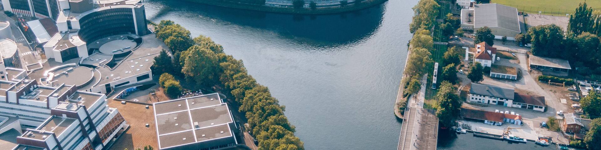 Aerial of the European Parliament in Strasbourg, France