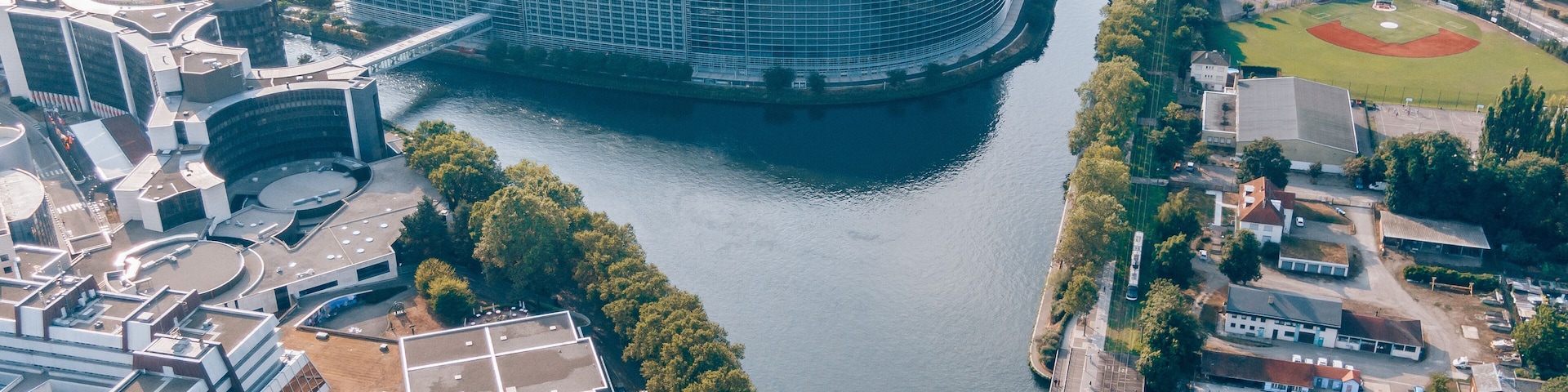 Aerial of the European Parliament in Strasbourg, France