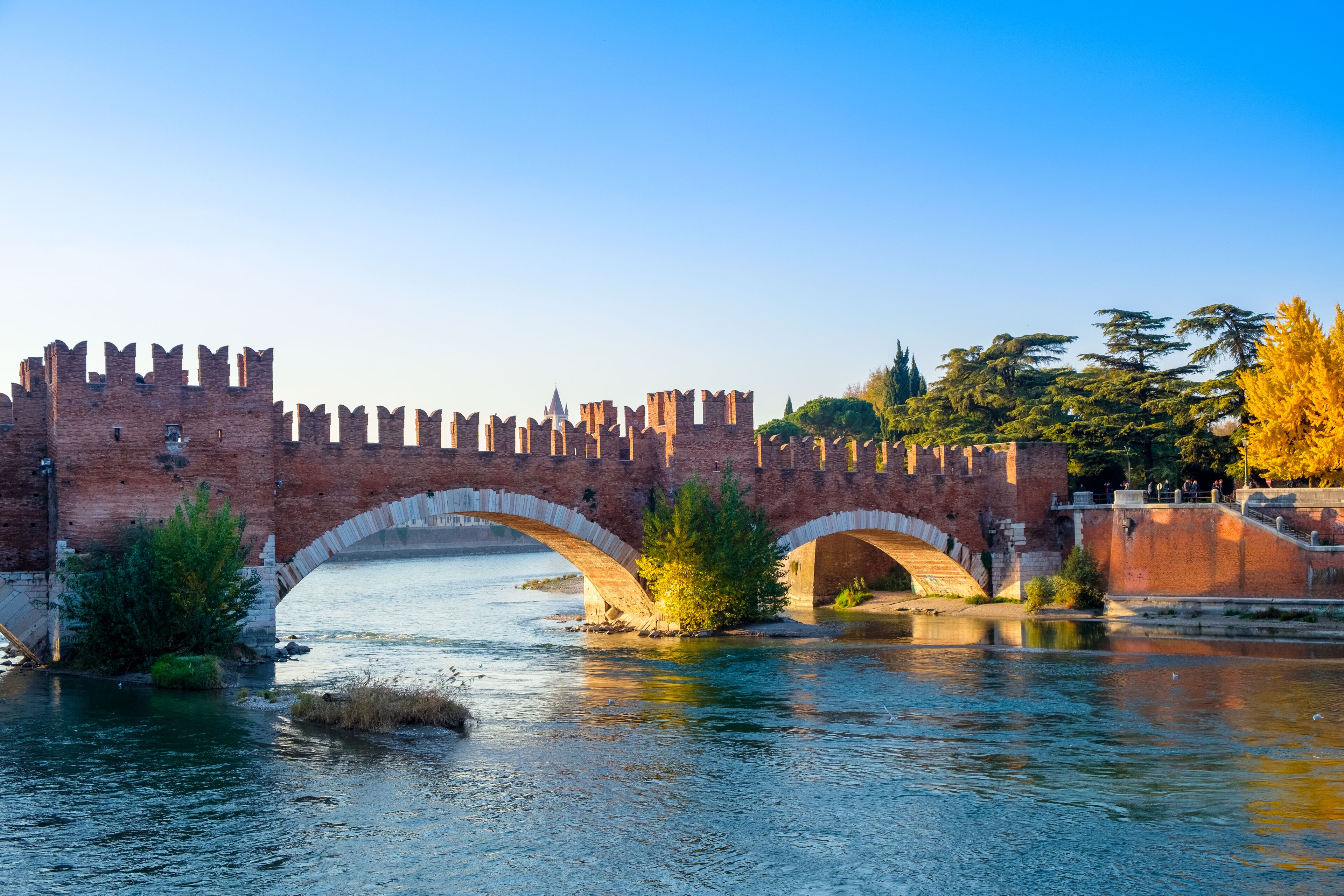 Ponte Scaligero or Castelvecchio Bridge over the Adige River, Castelvecchio, Verona,  Italy; Shutterstock ID 1047056809