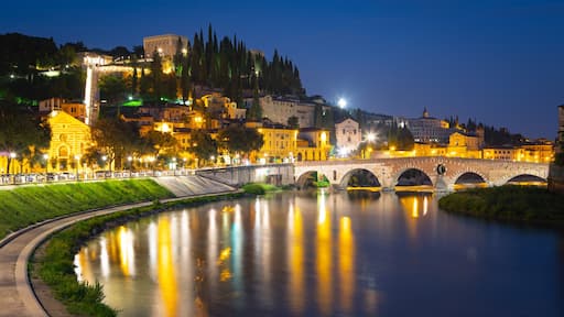 Adige River showing a river or creek, a bridge and night scenes