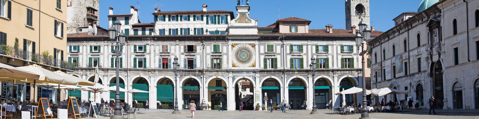 BRESCIA, ITALY - MAY 20, 2016: The panorama of Piazza della Loggia square.