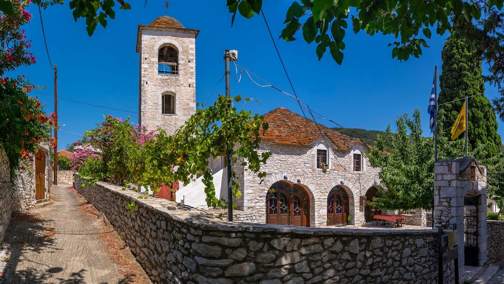 View of Church of Agia Paraskevi in Theologos, Theologos, Thassos, Aegean Sea, Greek Islands, Greece