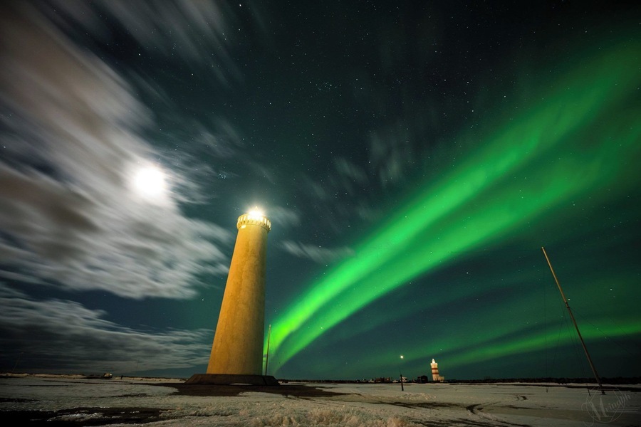 A functional lighthouse on the north side of Garður, Reykjanes Peninsula Iceland