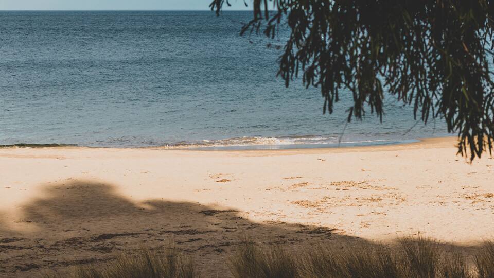 A beach with sand and water.