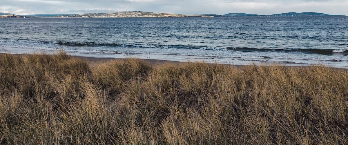 beautiful beach view at dusk in Kingston Beach in Southern Tasmania in winter