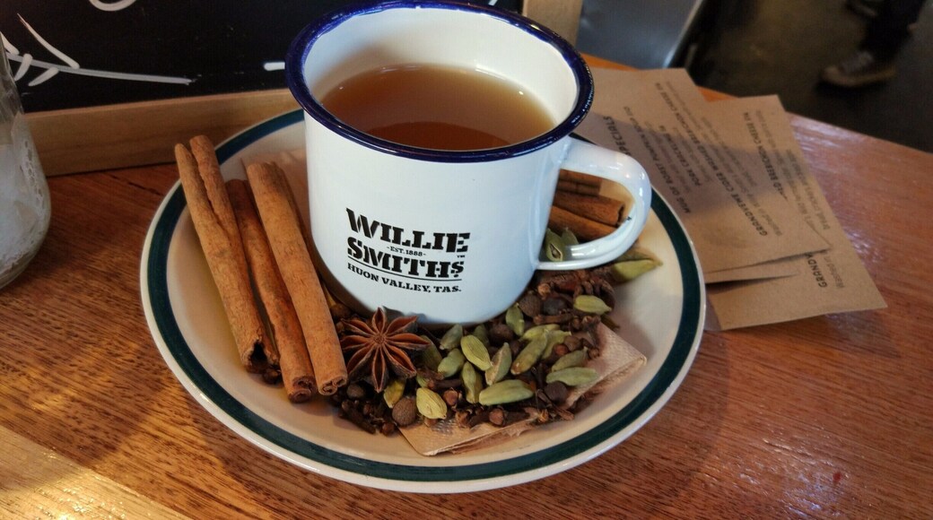 Try as you might to resist, on a winter's day it is hard to go past a warming spiced cider containing all this stuff and more. Personally I enjoyed discovering the plump warmed sultanas and raisins at the bottom of the mug. Who said it needed to be dignified getting/slurping them out?
This stop near Grove in the Huon Valley is full of history about apple growing for which Tasmania is famous - hint .. 'The Apple Isle' - a great restaurant, a museum, and now a distillery visible through a glass wall.
It's a great out-of-town location with more to explore in the region.