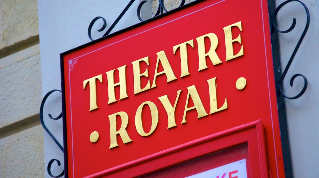 Theatre Royal featuring signage and theater scenes