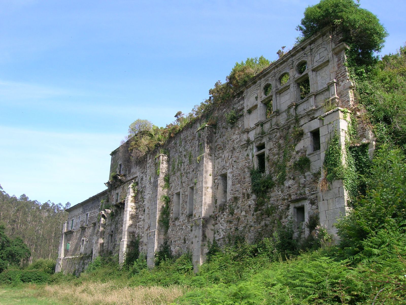 El gran alzado sur del monasterio, mantiene todavía en sus ruinas restos de su pasada grandeza. Vuela hasta esta localización. Necesitas el programa Google Earth.