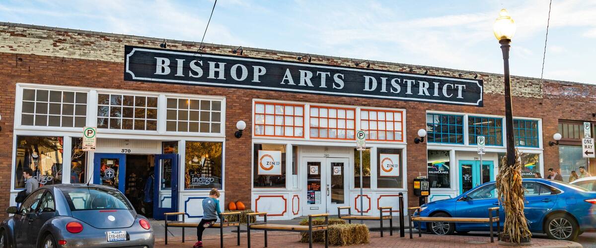 Bishop Arts District which includes signage