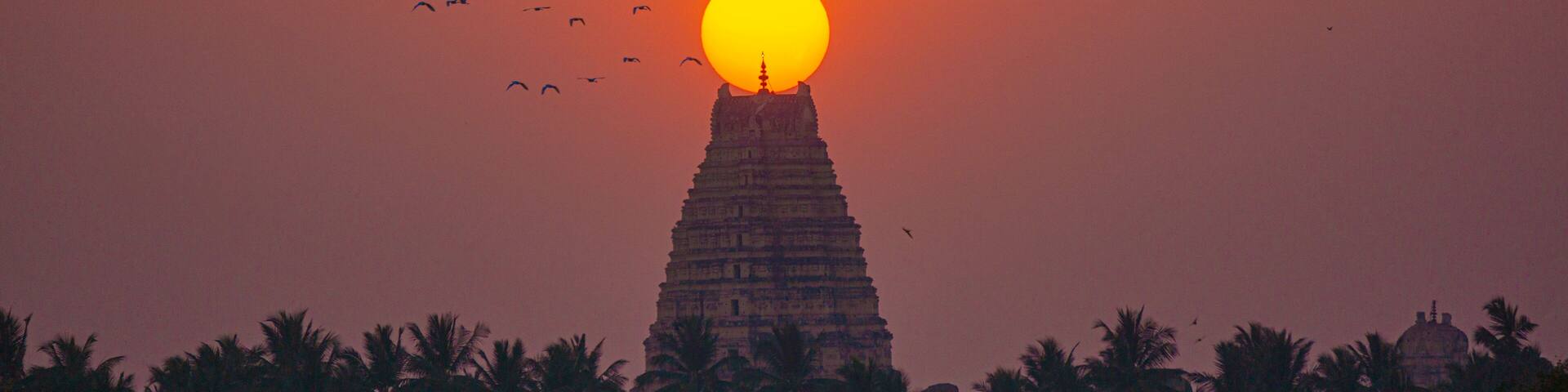 Sunset under ancient temple