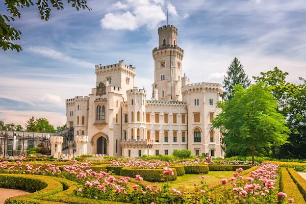 Chateau Hluboka with a beautiful park in the foreground, Czech republic, Europe.