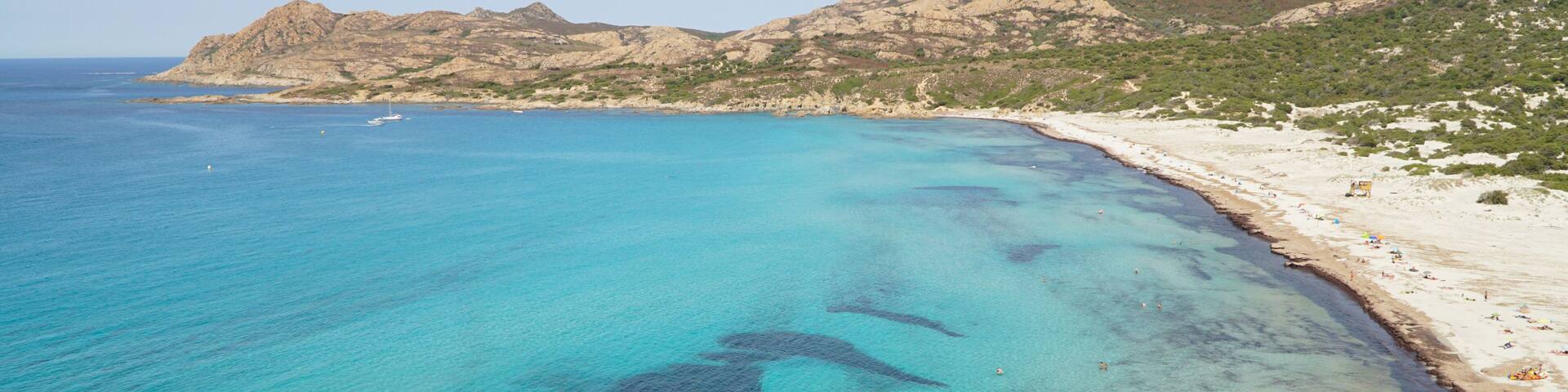 Ostriconi Beach with beautiful beach in the Palasca region of Corsica Island, France.