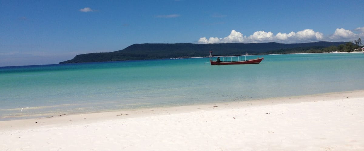 White sand beaches, swaying palm trees, and clear blue-green waters. Definitely heaven on Earth. To get to this hidden heaven on Koh Rong Island, Cambodia; you need to walk, climb and crawl through the jungle. After arrive, save your time for beautiful sunset and health for parties by booking a boat back to town. #LifeAtExpedia