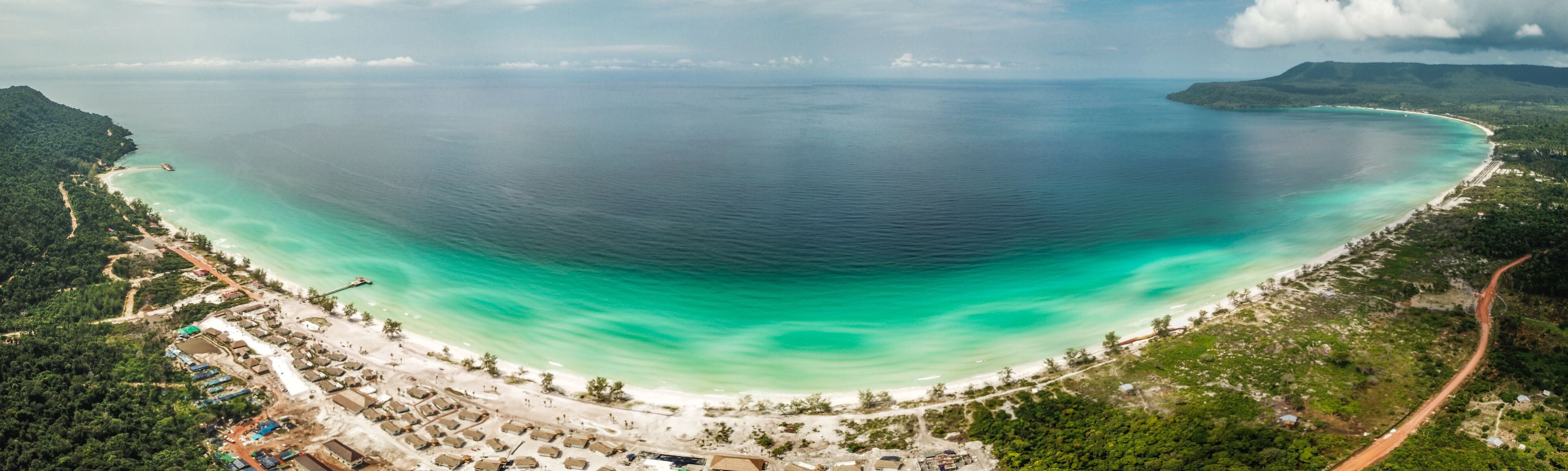 Koh Rong island from above, beach and sunset, in Cambodia Sihanoukville