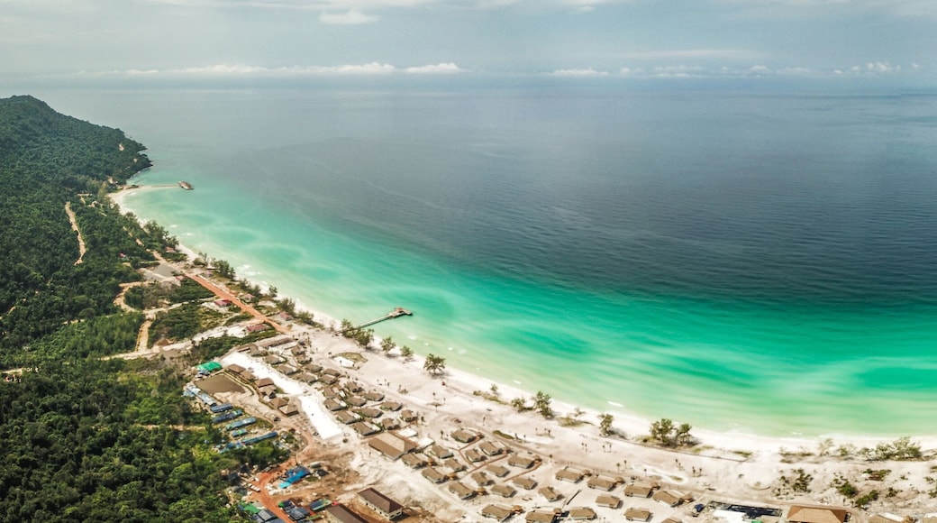 Koh Rong island from above, beach and sunset, in Cambodia Sihanoukville