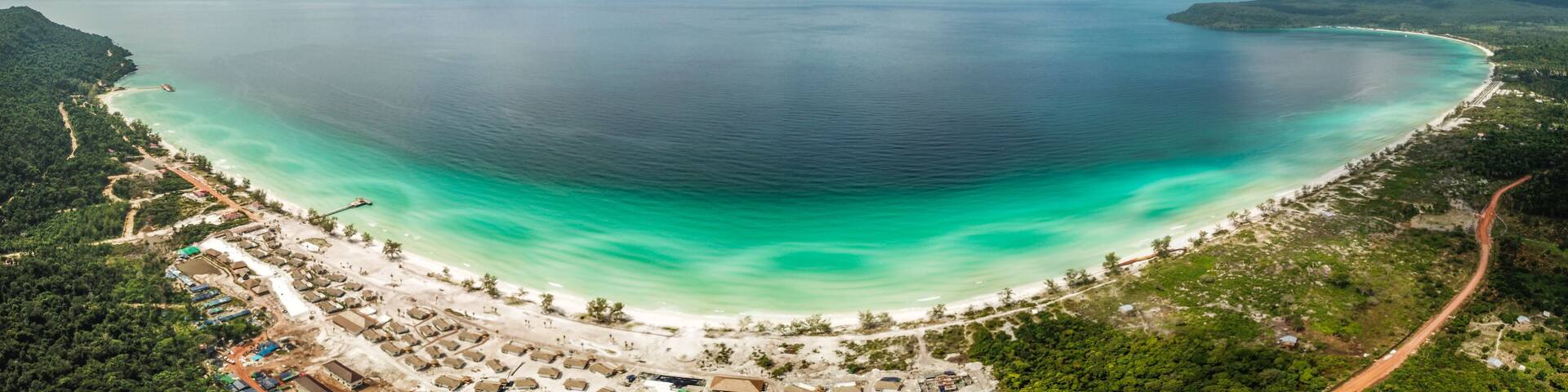 Koh Rong island from above, beach and sunset, in Cambodia Sihanoukville