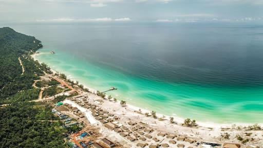 Koh Rong island from above, beach and sunset, in Cambodia Sihanoukville