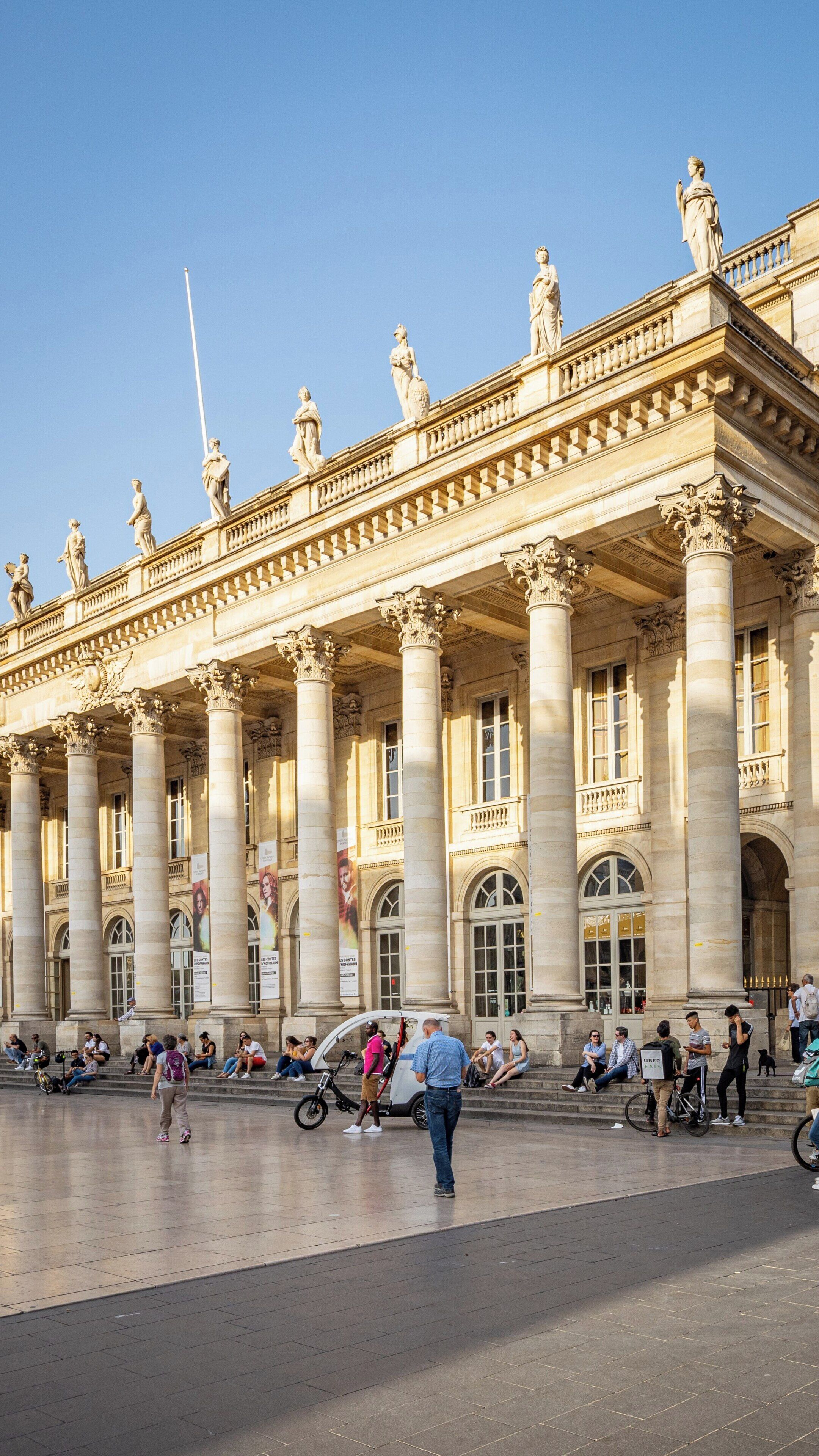 Grand Theatre of Bordeaux showcases stunning neoclassical architecture in the heart of Bordeaux City Centre during a sunny day