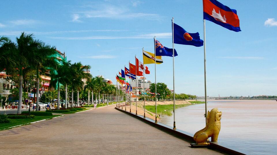 Cambodia showing a river or creek and a garden