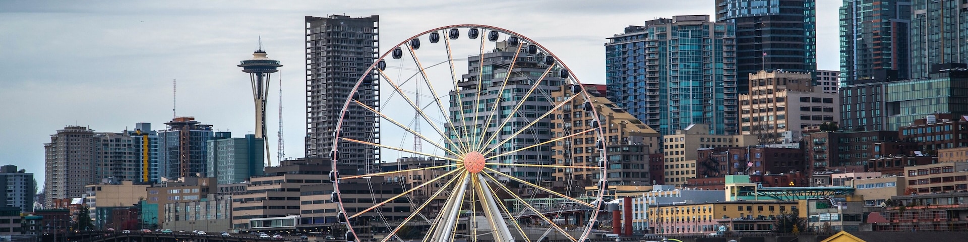Seattle waterfront and skyline, with the Space Needle showing