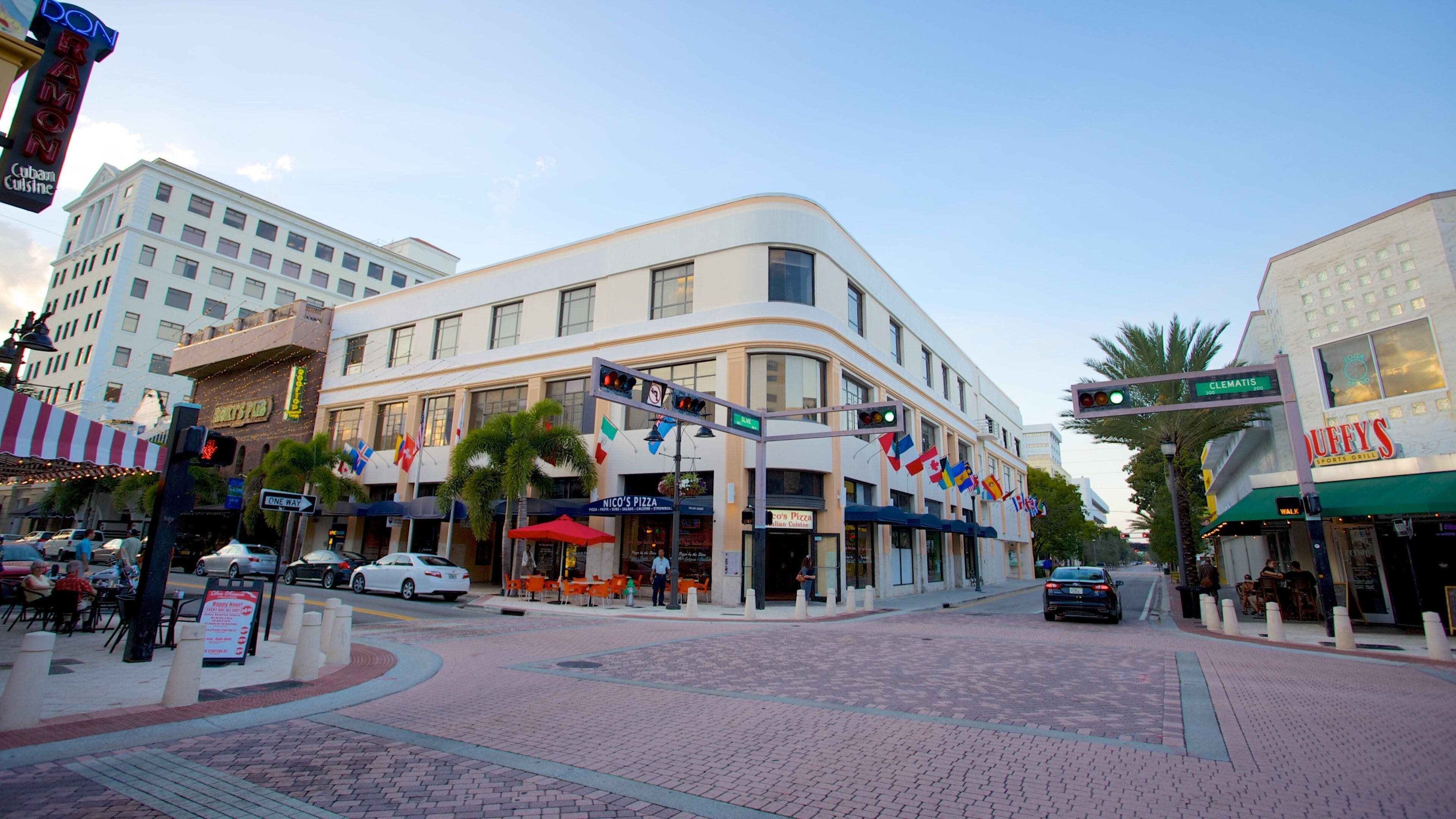 Clematis Street featuring street scenes and a city