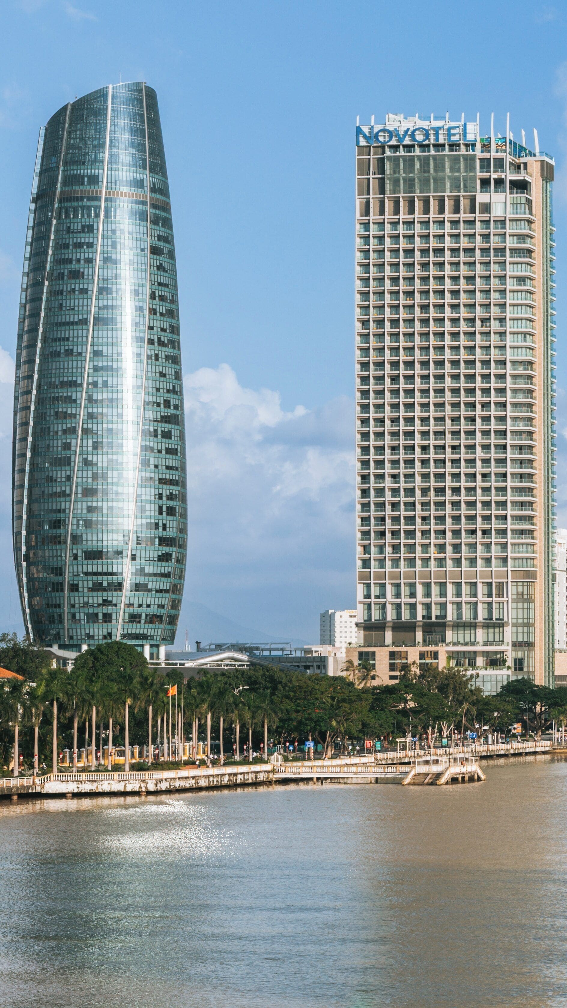 Scenic view of Han River with modern architecture in Son Tra, Da Nang, Vietnam during a clear day