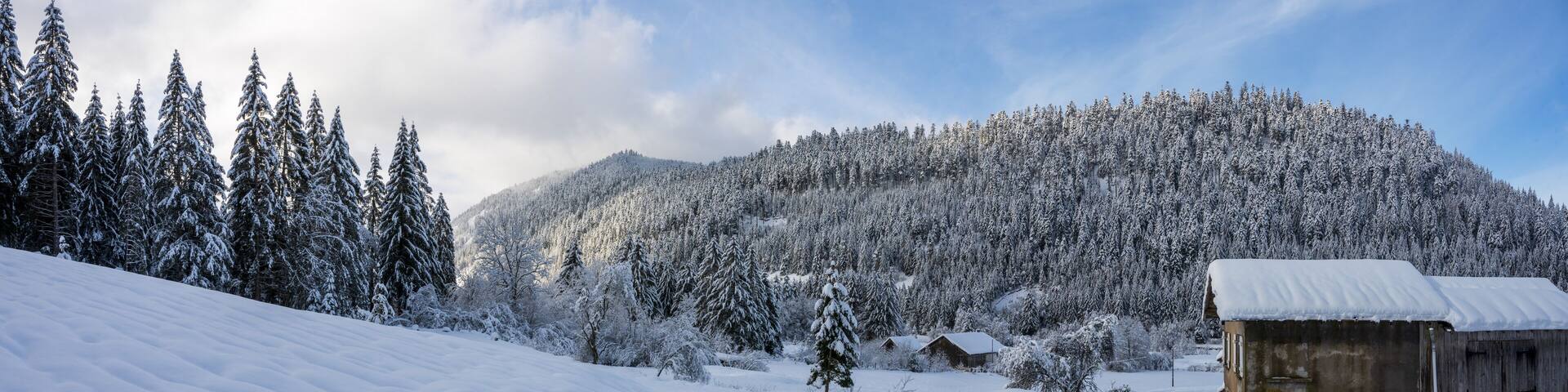 Vielles maisons au lieu-dit Le Rudlin, dans la vallée de la Haute-Meurthe, Vosges, France