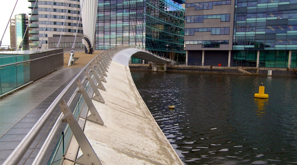 MediaCityUK featuring a bridge, a river or creek and modern architecture