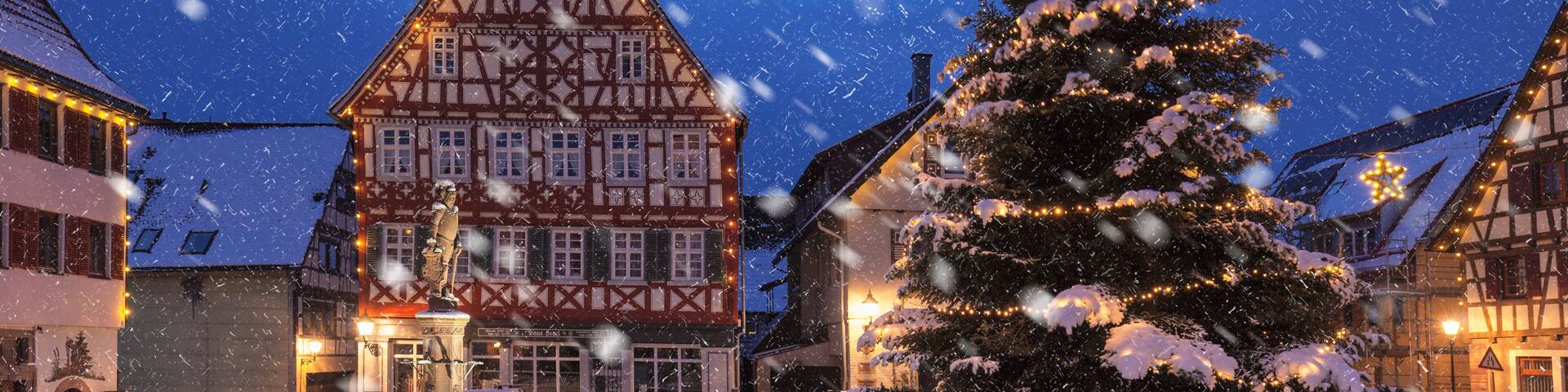 Townhall and half-timbered house, marketplace, Dornstetten, Black Forest, Baden-Wurttemberg, Germany