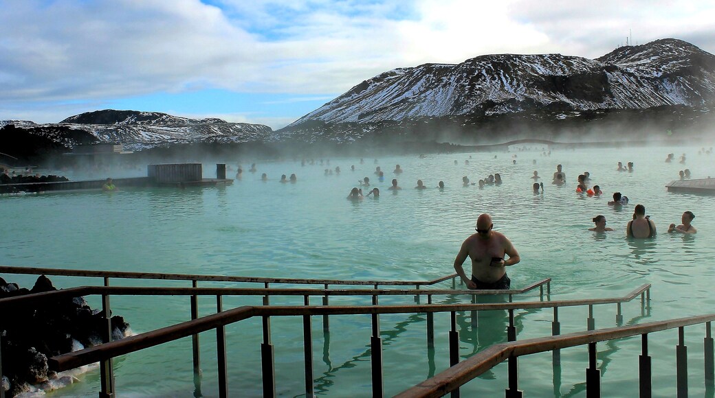 The blue lagoon is a geothermal spa in Grindavik in southwest Iceland. It is a man-made lagoon fed by the waters of the neighbouring geothermal plant Svartsengi. The water temperature is a balmy 37-39 centigrade. The waters have healing properties due to a high silica and sulphur content which gives the water its opaque blue colour.