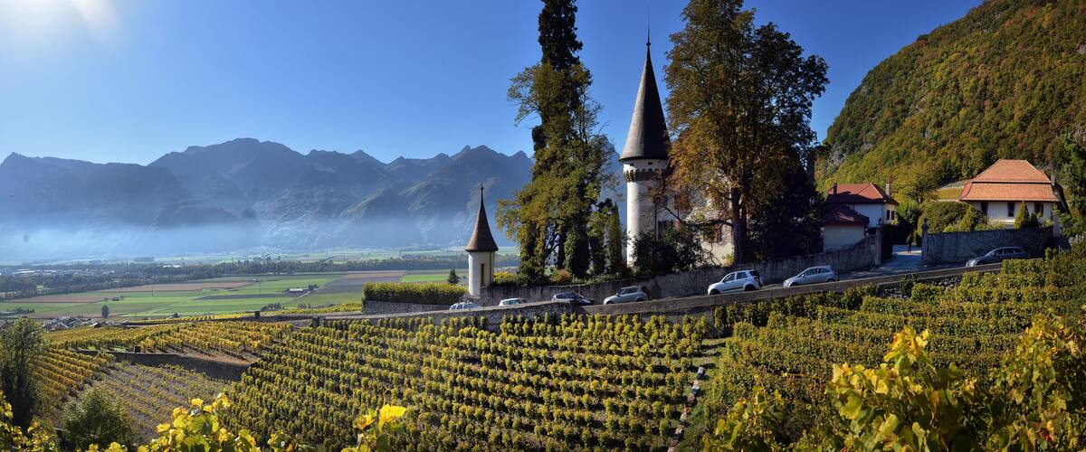 SWISS, YVORNE, 27 octobre 2017, Famous castle Chateau maison blanche in canton Vaud, Switzerland, SWISS, YVORNE, 27 octobre 2017