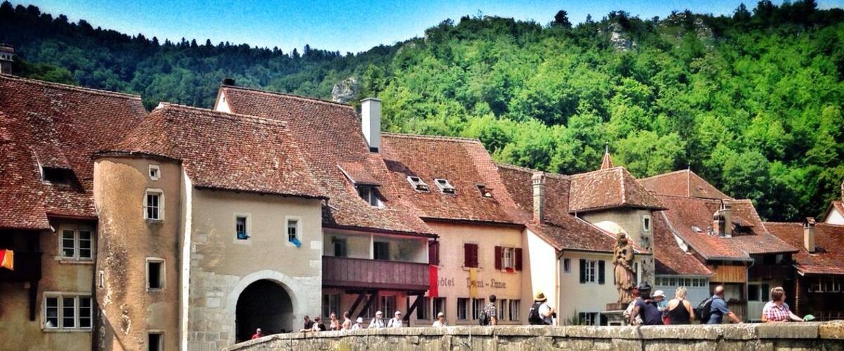 Saint -Ursanne is one of my favorite little villages in Switzerland - in the Jura Mountains near France it is a great little escape into the countryside with a taste of old Switzerland