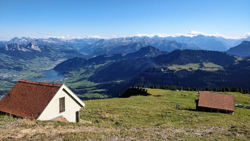 Swiss cottages at the top of the Mt. Rigi. The mountain is surrounded by 3 different lakes and gives a wonderful view from above. #Trovember