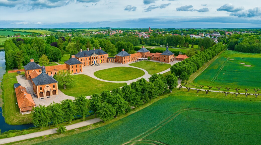 Aerial panoramic view of Castle Bothmer (Germany) from south