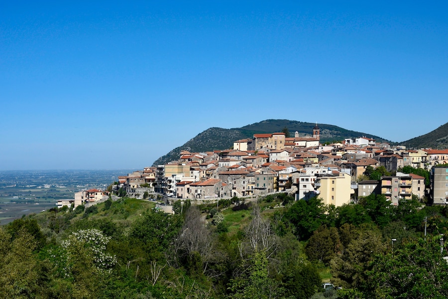 A medieval village on a mountain in the Lazio region of Italy.