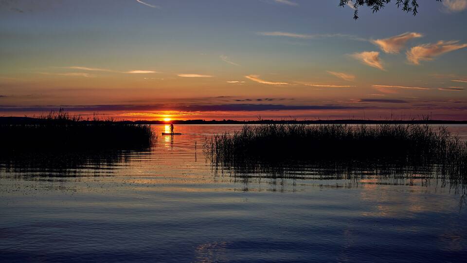late sunset over the Chiemsee in Bavaria, Germany