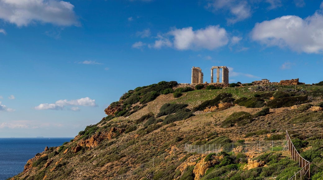 Cape Sounion and archaic-period temple of Poseidon (Lavreotiki municipality, East Attica, Greece).