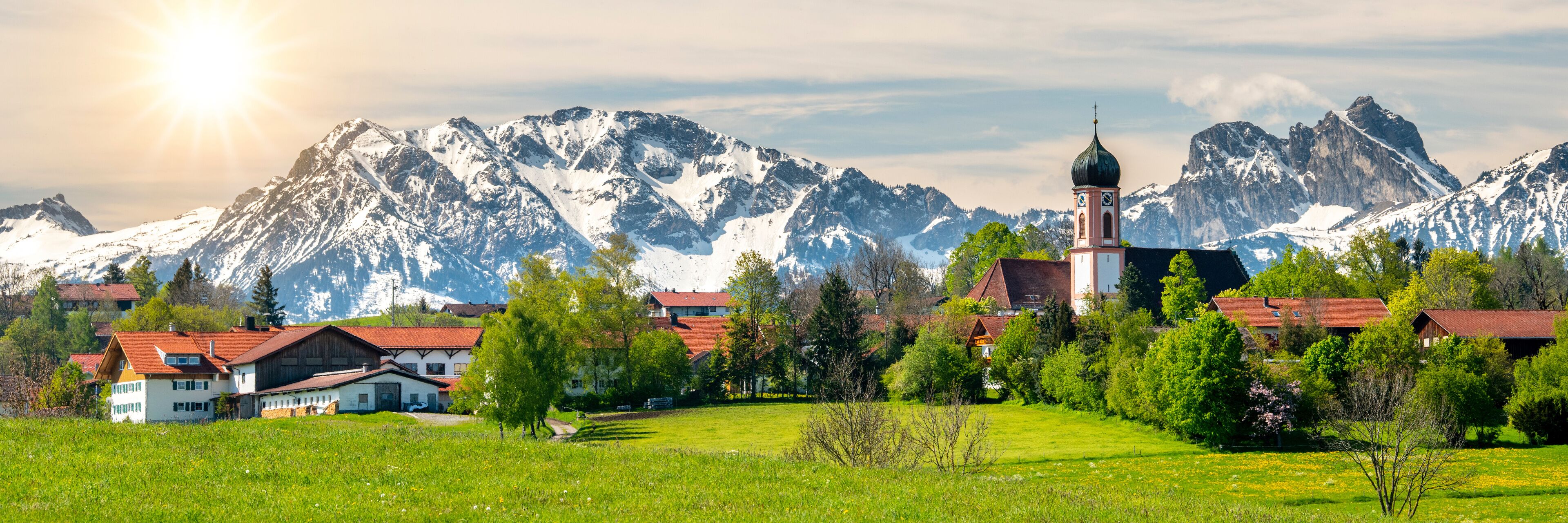 Panoramic photo of rural landscape in the Allgäu in Bavaria