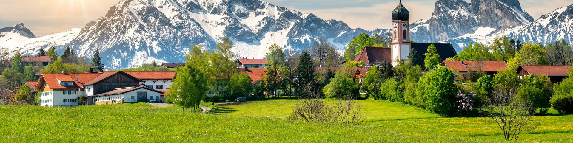 Panoramic photo of rural landscape in the Allgäu in Bavaria