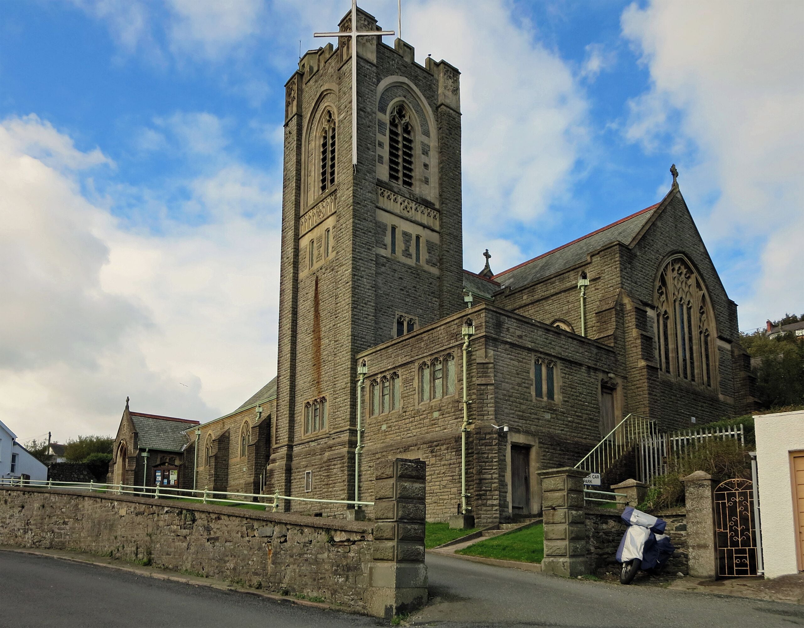 St Peter's Parish Church, Goodwick. A modern church: Goodwick was part of the parish of Llanwnda until 1923, when Goodwick Urban District was formed as a result of the rapid increase in population following the establishment of the transatlantic port.