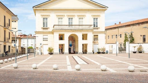 the theater at the Vittorio Emanuele II Square in Mortara, Province of Pavia, region of Lombardy, Italy