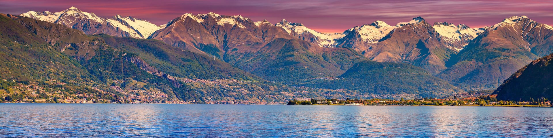 Panorama of the city Dervio at sunset