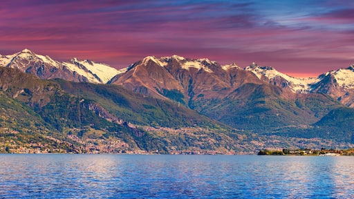 Panorama of the city Dervio at sunset