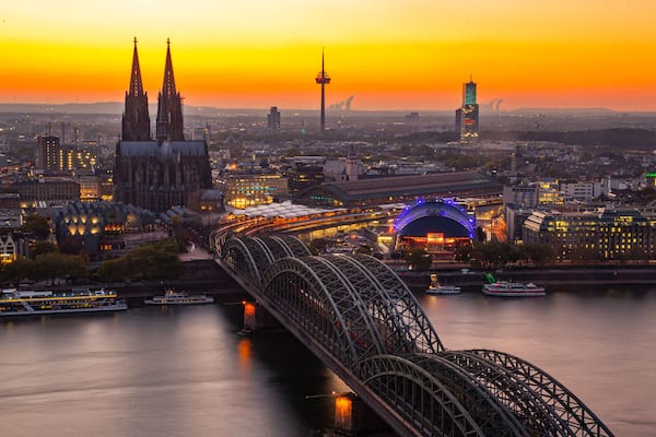 Cologne Triangle Panorama featuring a sunset, heritage architecture and landscape views