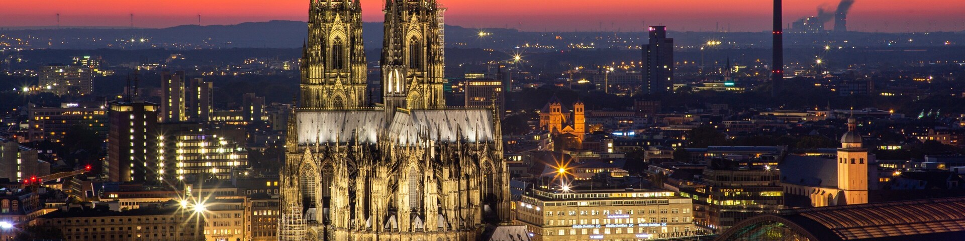 Cologne Triangle Panorama which includes night scenes, heritage architecture and a city