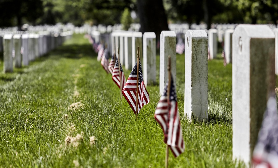 American Flags on Grave Sites at Arlington National Cemetery on Memorial Day