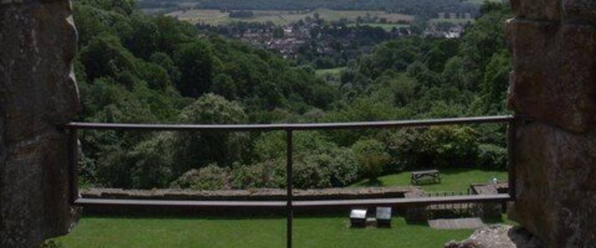 View from Castle Campell to Dollar The view out of this window from the altitude of Castle Campbell down to Dollar and the valley of the Deveron River provides a fantastic outlook because of fantastic weather!